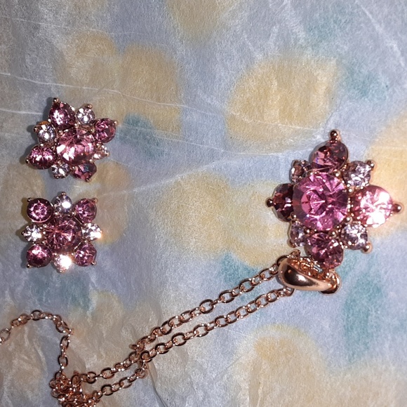 Avon Jewelry - Avon Pink Rose Cluster Necklace Earring and Bracelet Set